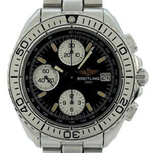 Breitling Men's 41mm Shark 100M Black Dial Swiss Automatic SS Watch Ref: A13051!